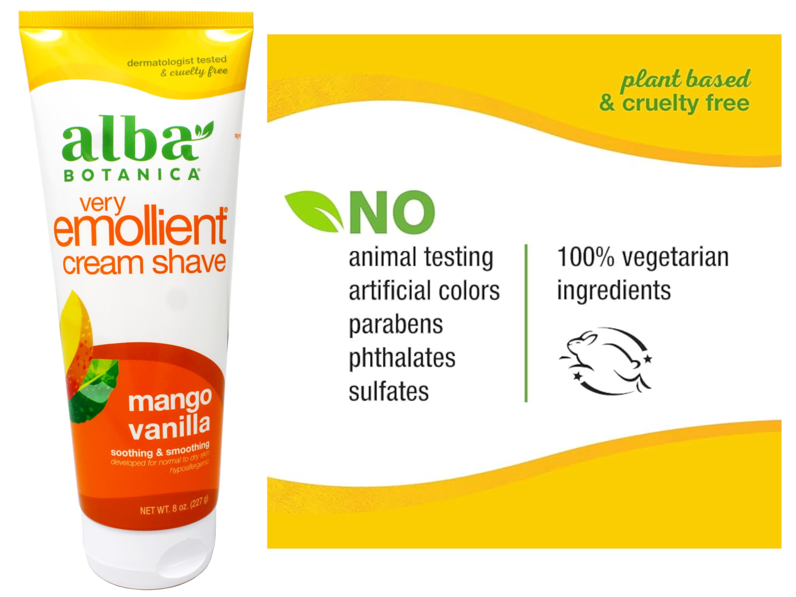 ALBA Botanica Cream Shave Mango Vanilla, textura suave facilita el deslizamiento.