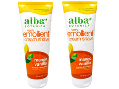 ALBA Botanica Cream Shave Mango Vanilla frente, aroma dulce para afeitado suave.