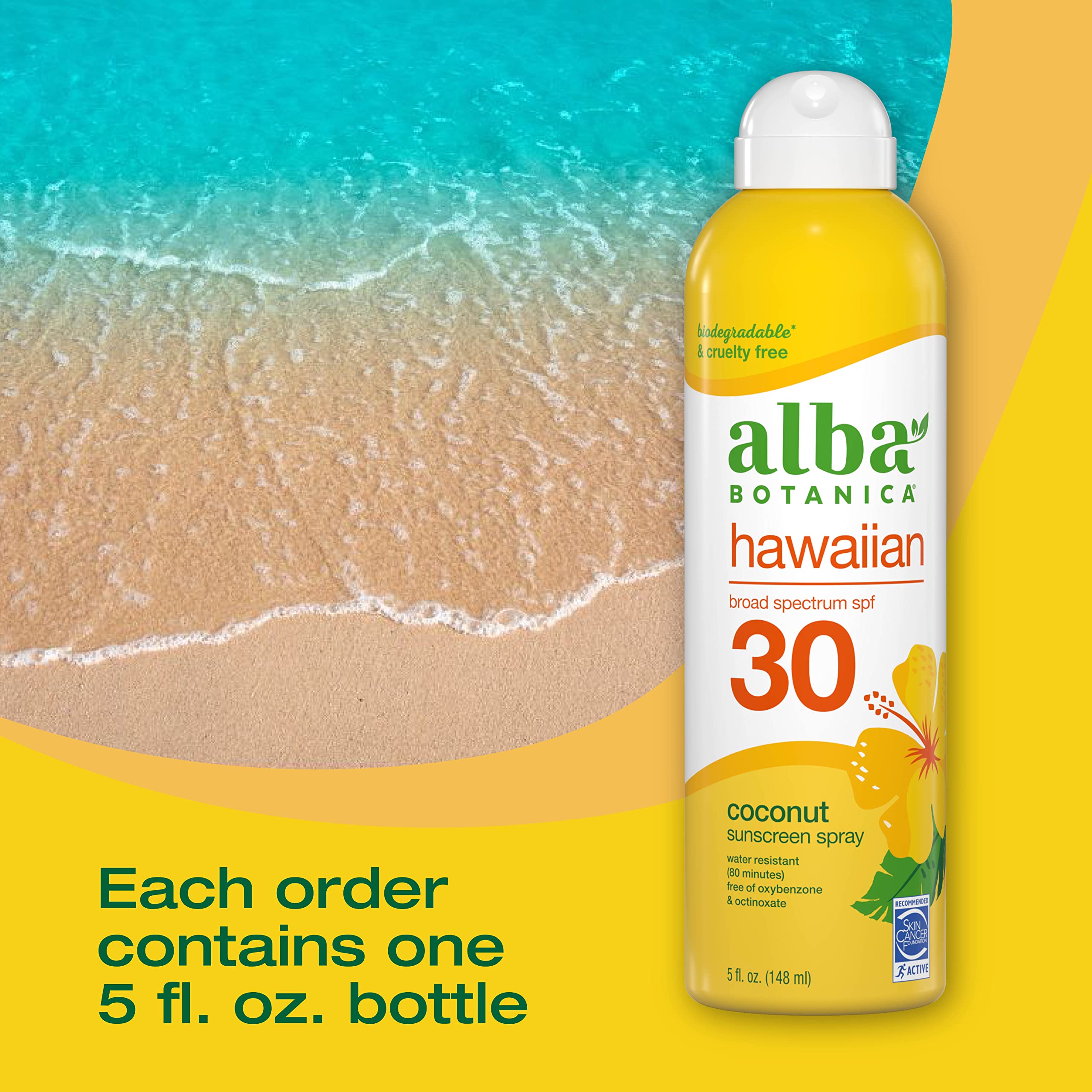 Alba Botanica protector solar en aerosol resistente al agua: protección hasta 80 minutos.