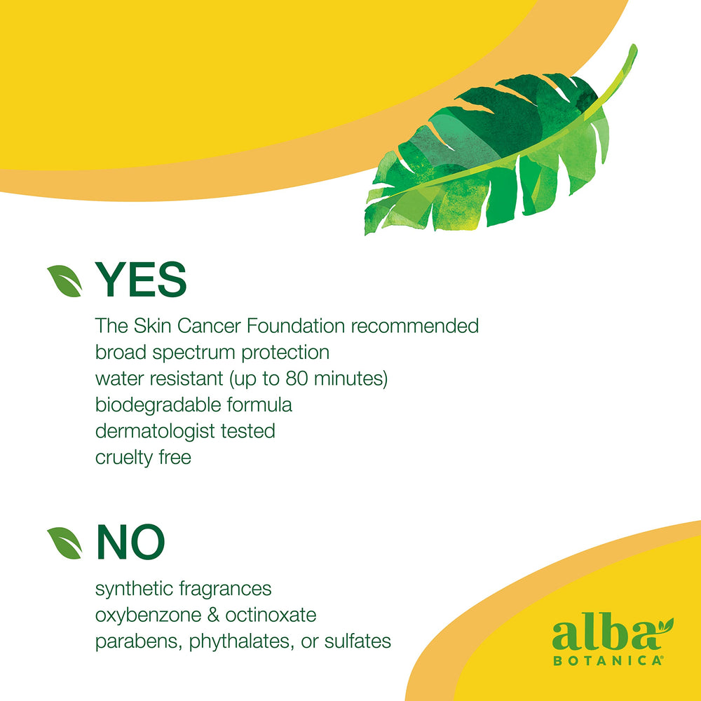 Alba Botanica protector solar SPF 30 de amplio espectro: protección para piel expuesta.