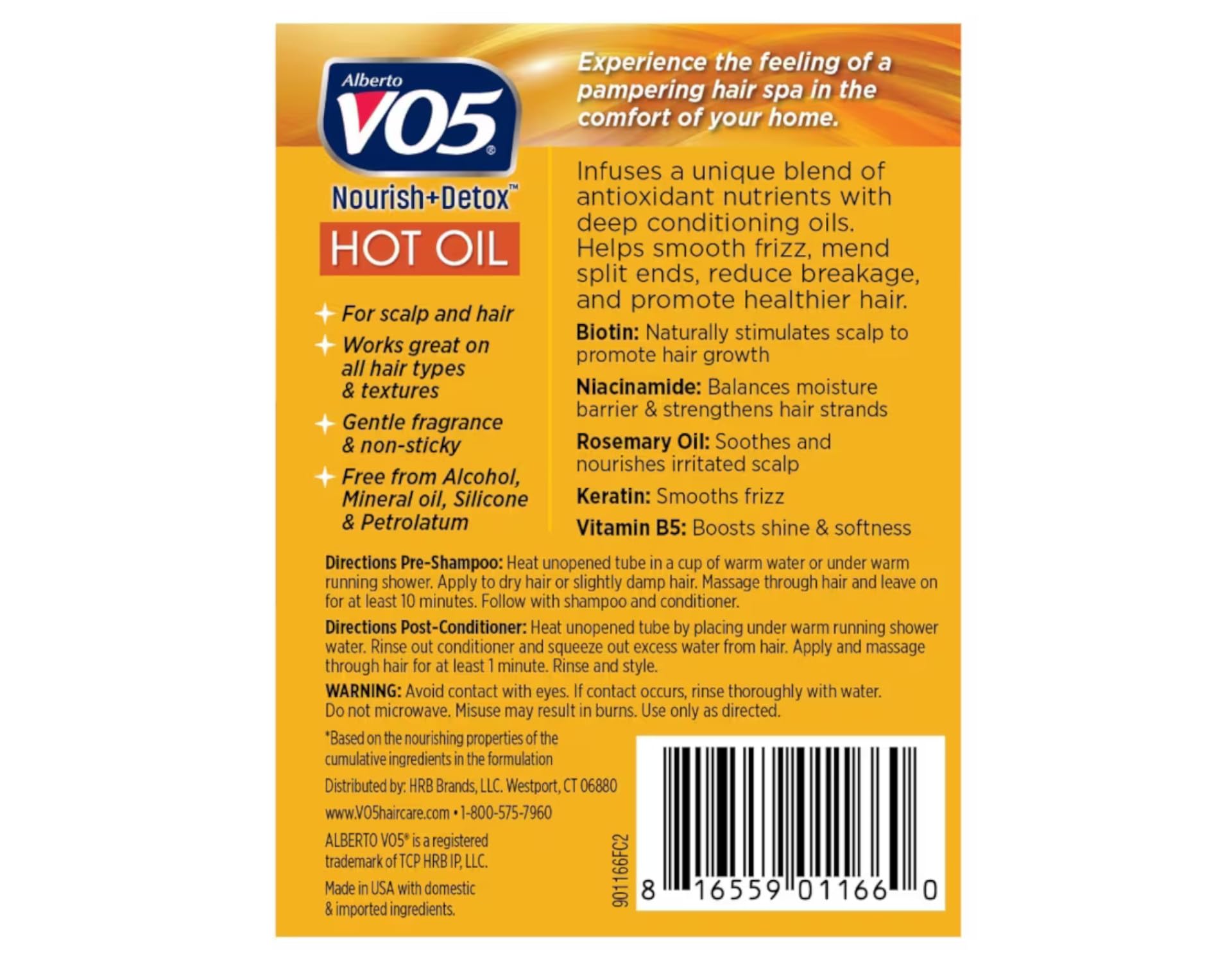 Aplicación en cabello con VO5 Terapia de Aceite Caliente para suavidad