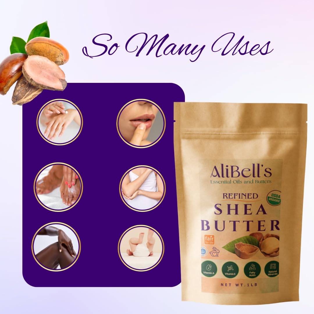 AliBell's Manteca de Karité refinada para uñas y piel, regeneración suave.