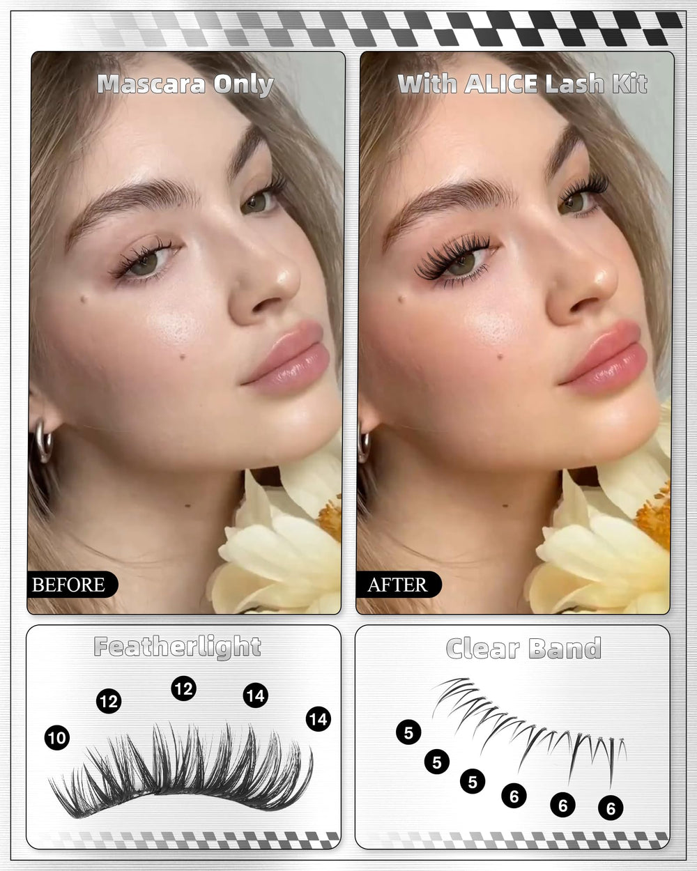 ALICE Flaunt Lash Clusters banda fina que se funde con la línea de pestañas