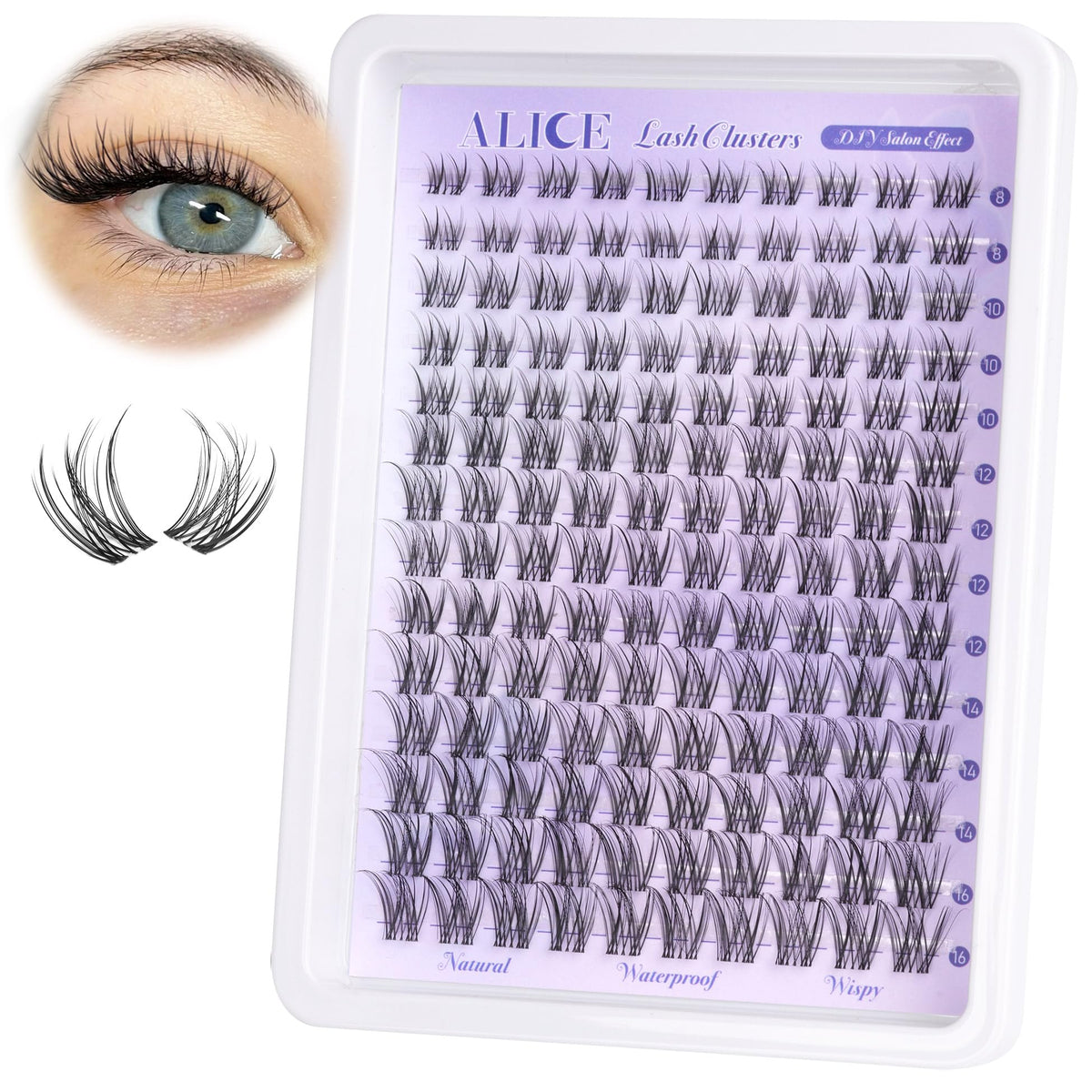 ALICE Natural Lash Clusters con banda invisible, look natural y cómodo todo el día.
