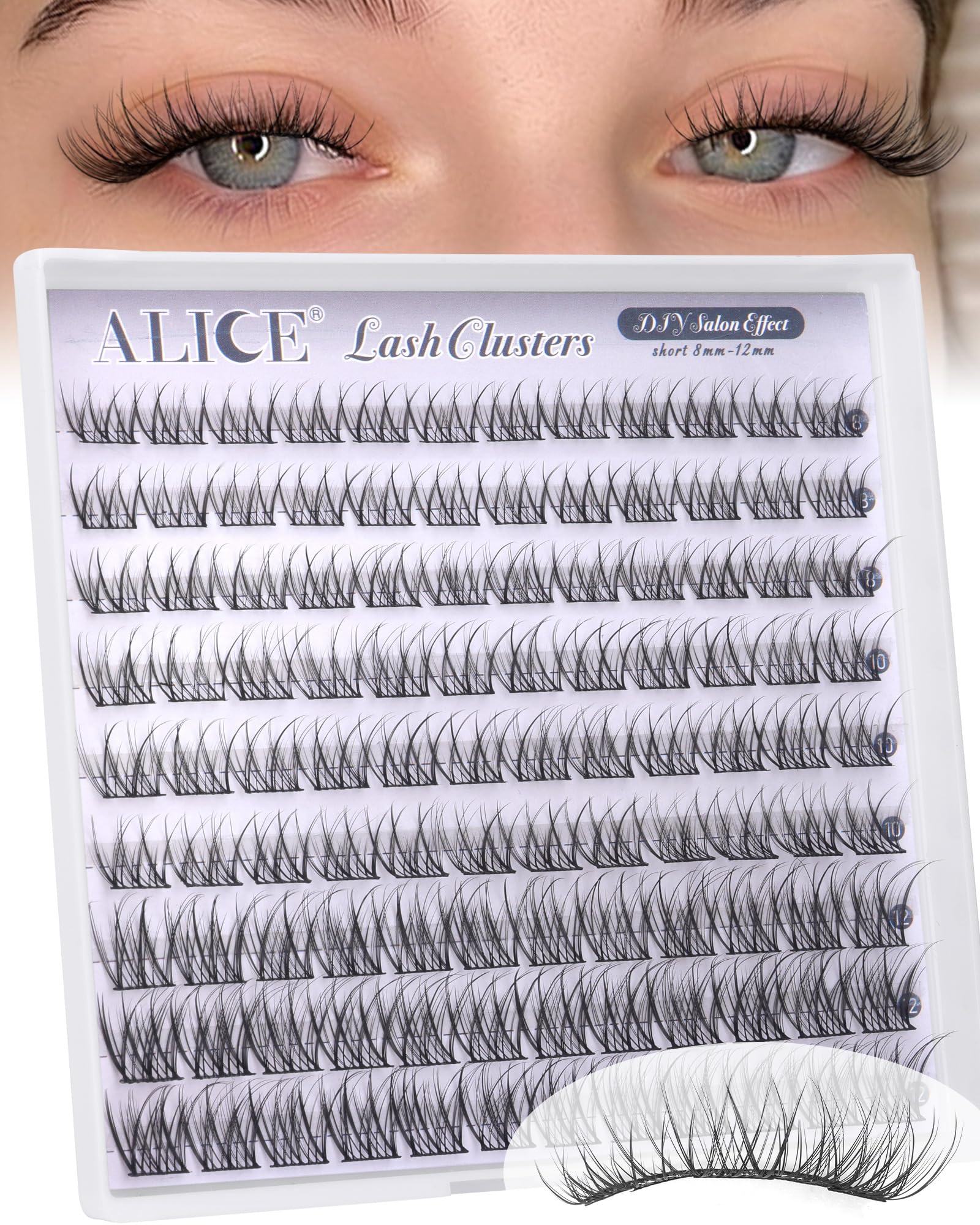 ALICE Pestañas clusters naturales 8-12mm para un look suave y natural.