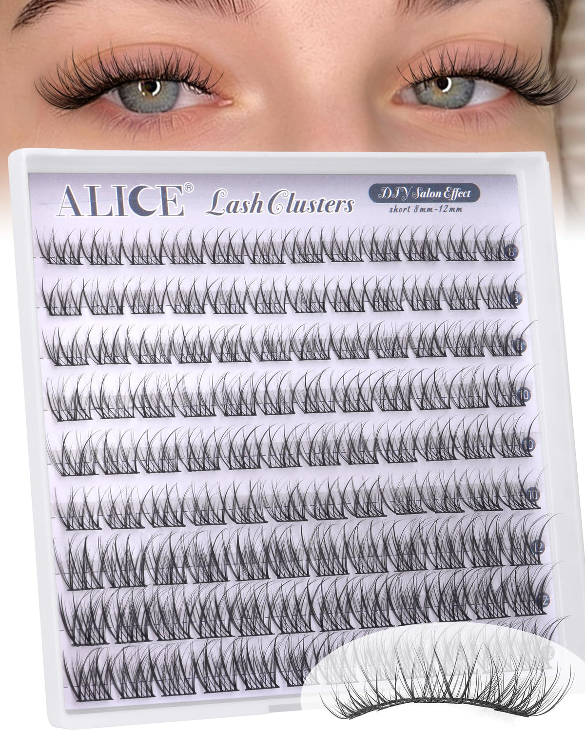 ALICE Pestañas clusters naturales 8-12mm para un look suave y natural.