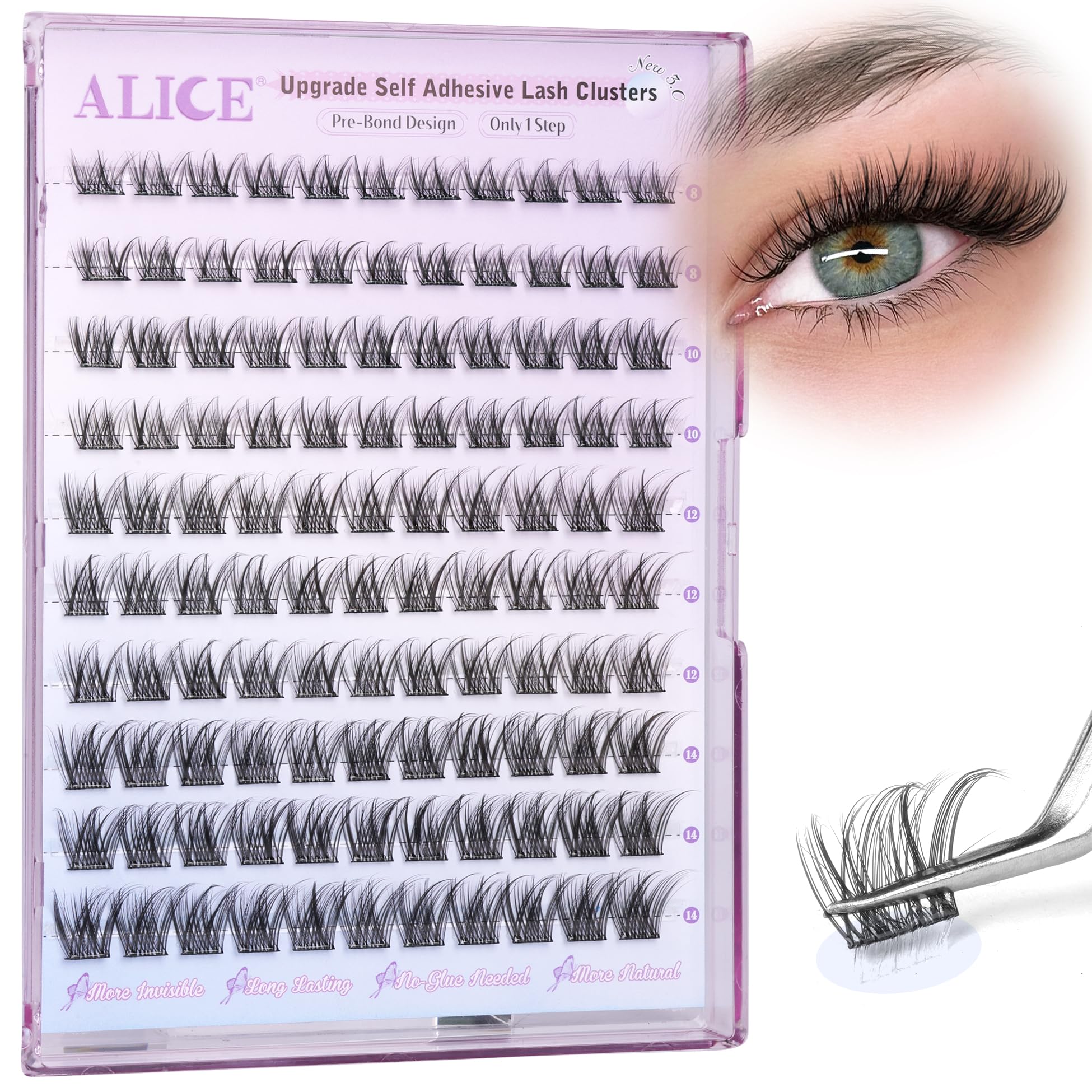 ALICE reusable press-on lashes with included tweezers for precise placement