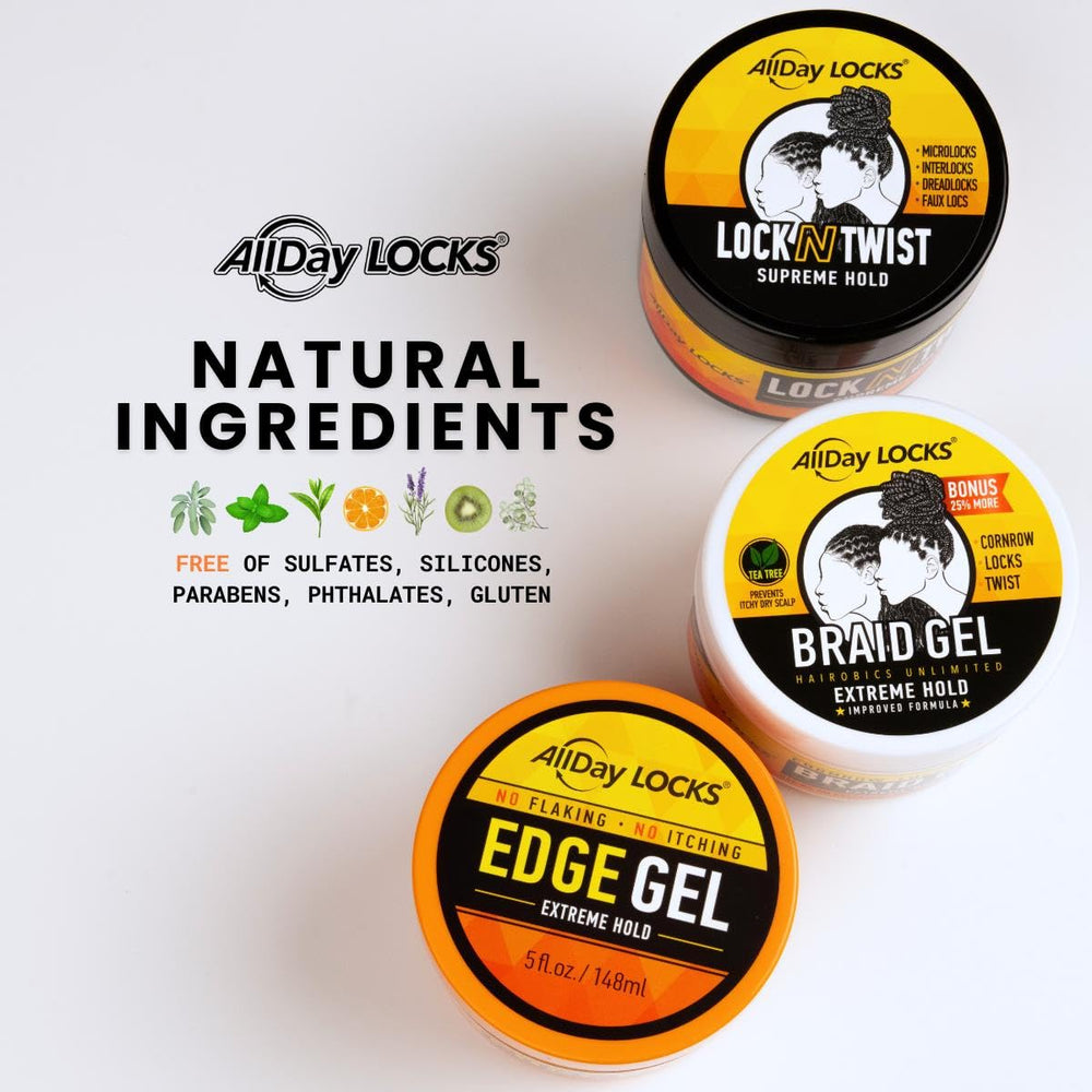 AllDay Locks Gel para trenzas, cubo: compatible con estilos de trenzas, twists y nudos.