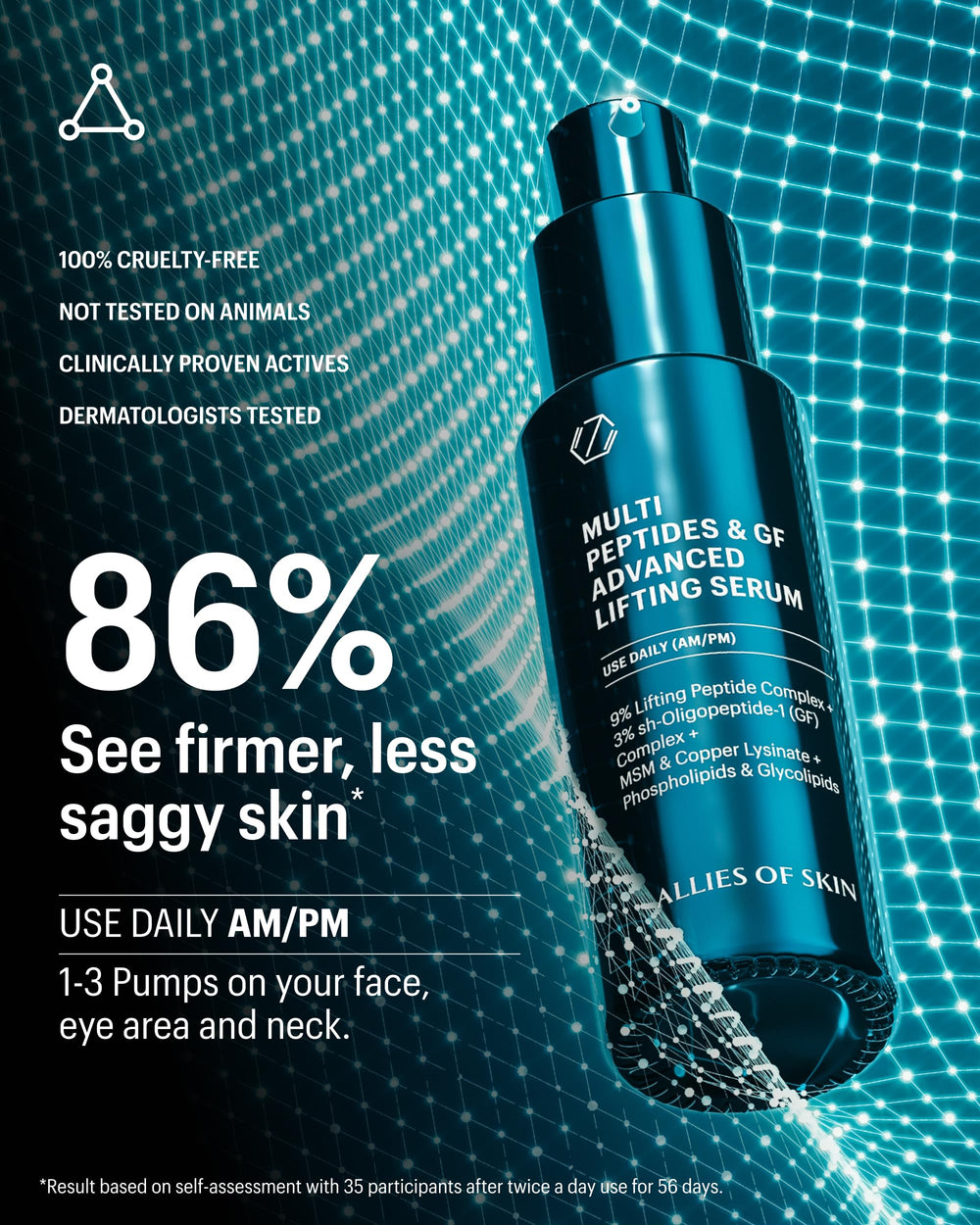 Allies of Skin Sérum Multi Peptides Growth Factor — flacon compact idéal pour voyage.