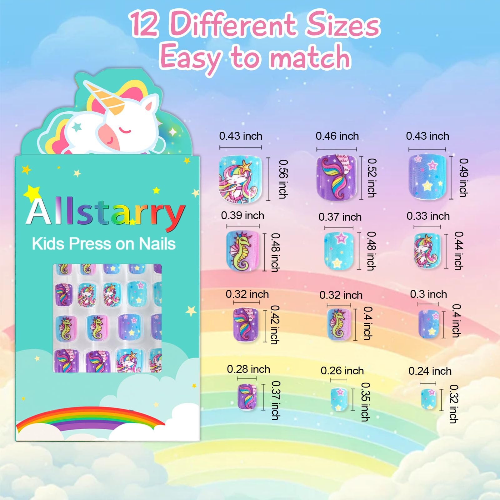Allstarry uñas postizas para niñas, diseño océano, ideal para sesiones de fotos