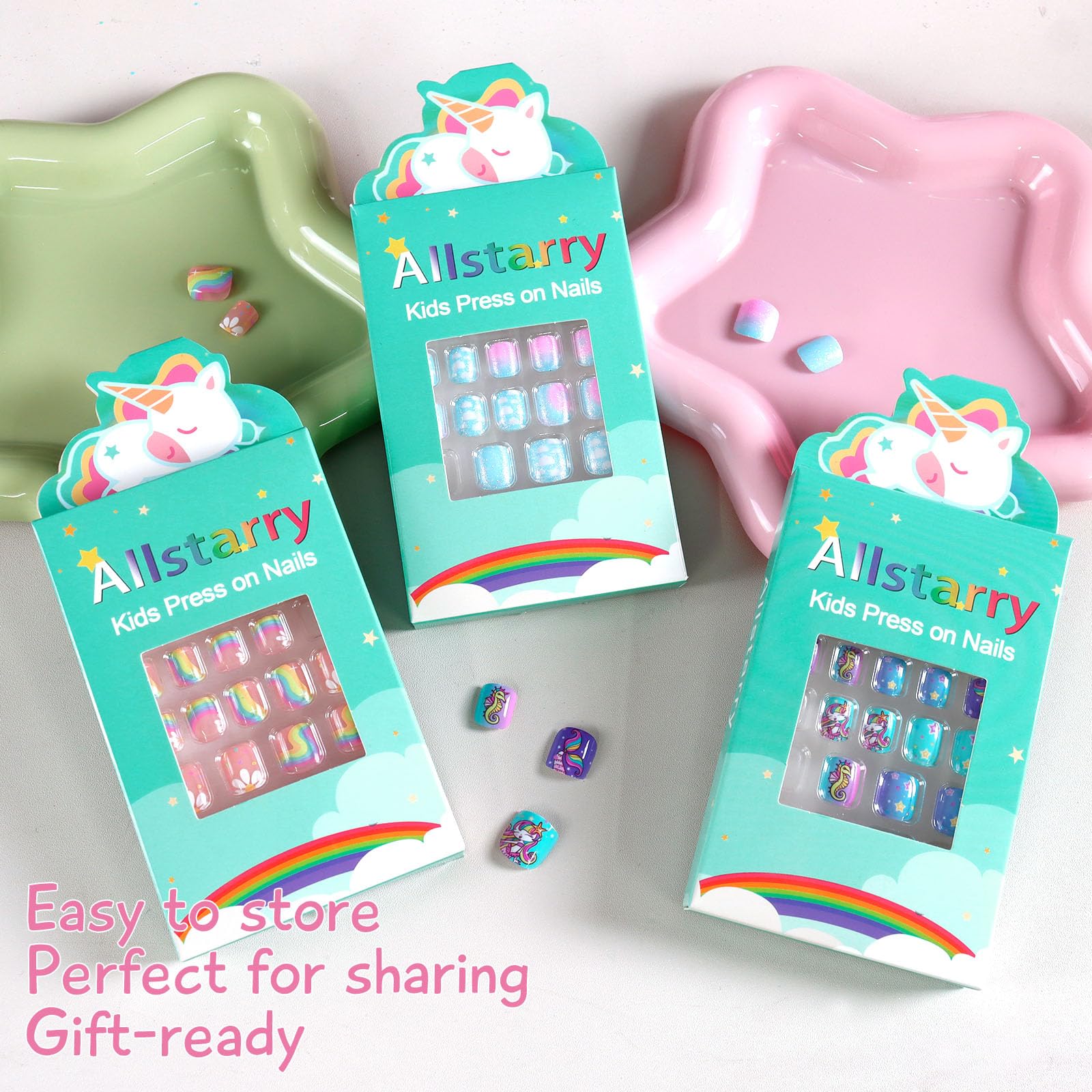 Allstarry uñas postizas para niñas, tonos rosa y lila, regalo perfecto