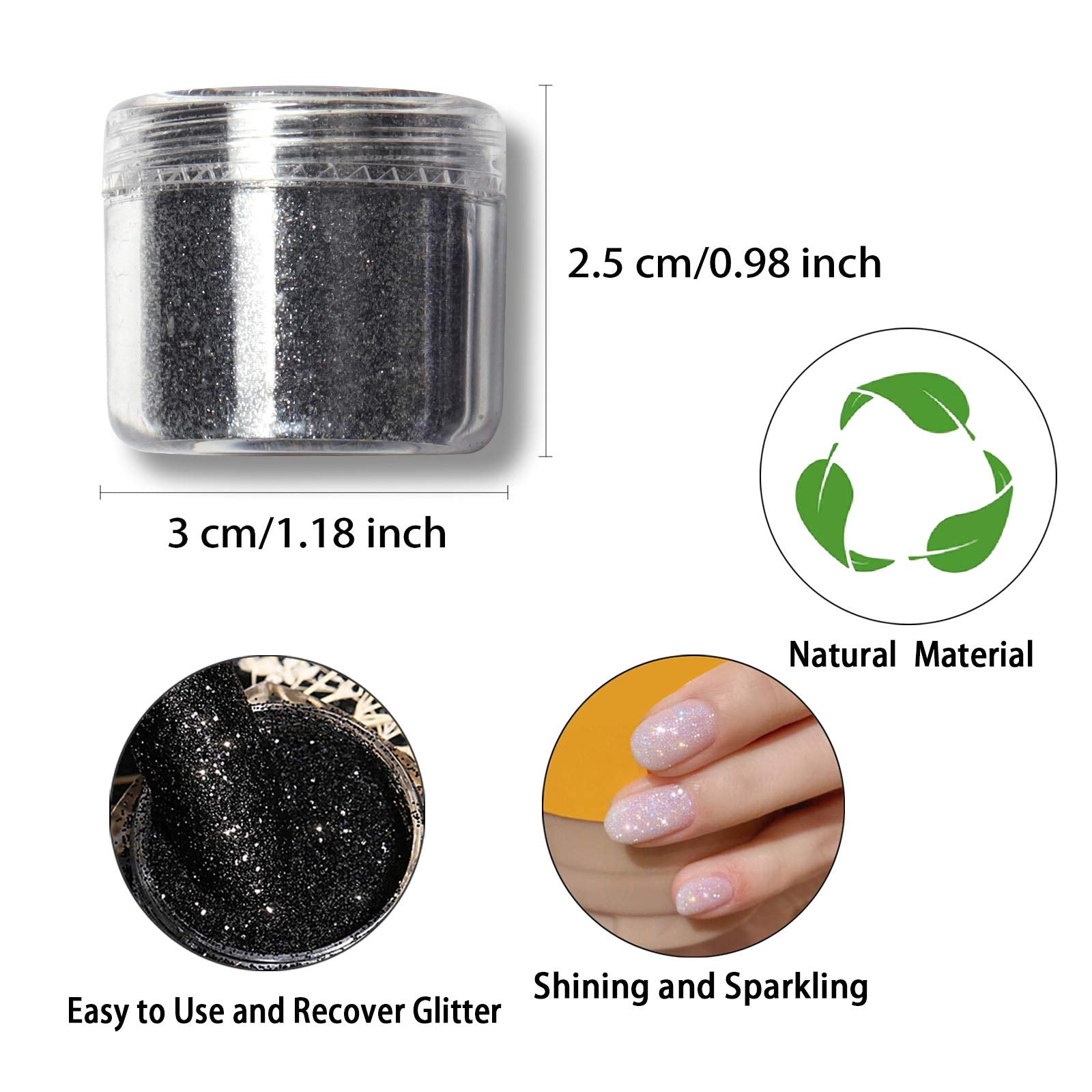 Allstarry polvo brillo azúcar negro en uñas, estilo elegante para noche