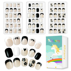 Allstarry uñas press-on para niñas con punta francesa prepegadas, fácil de aplicar.