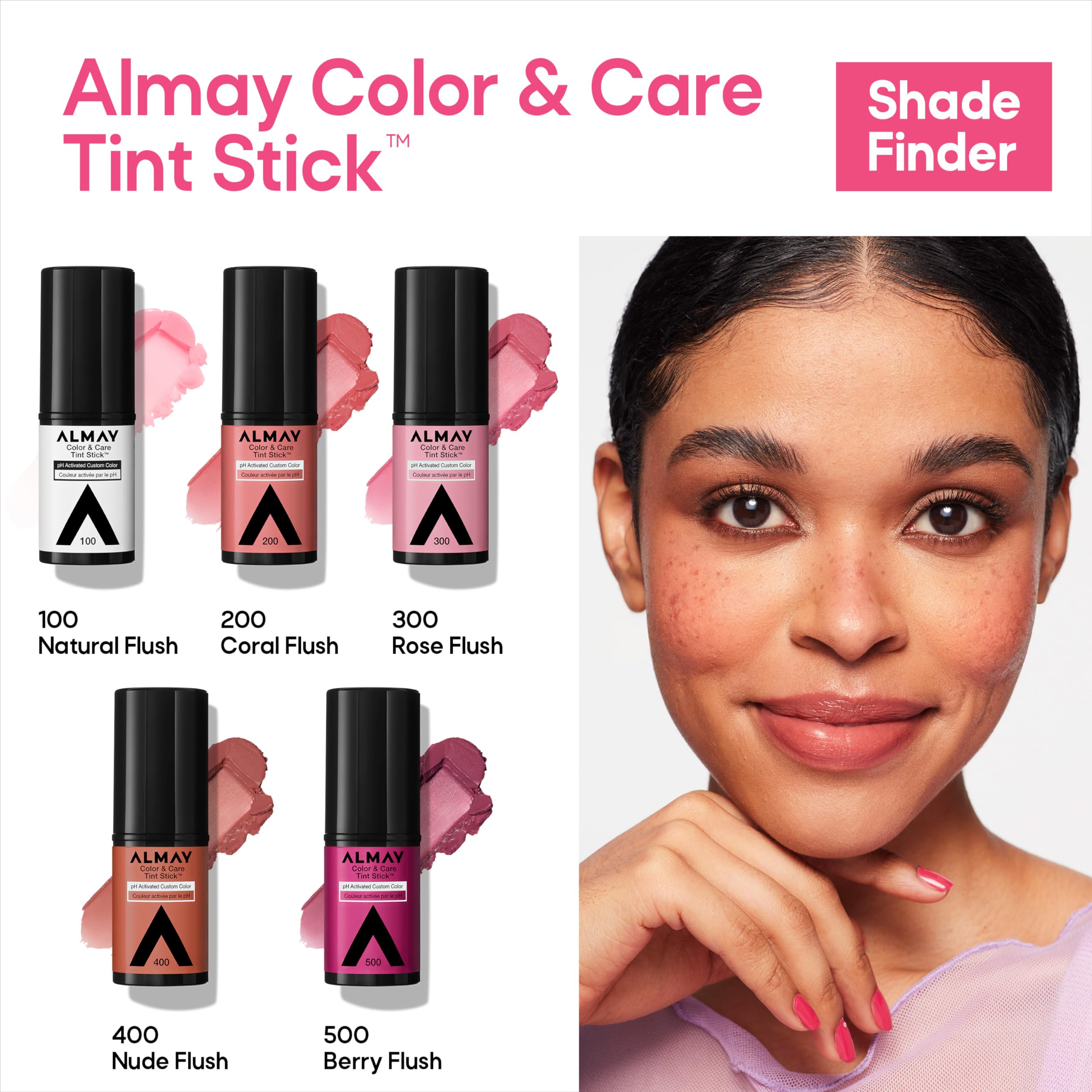 Almay tinte labial y mejillas, rubor coral adaptable al tono de piel.