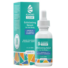 Serum Almond Clear en botella para uso corporal, aplicación suave y clara