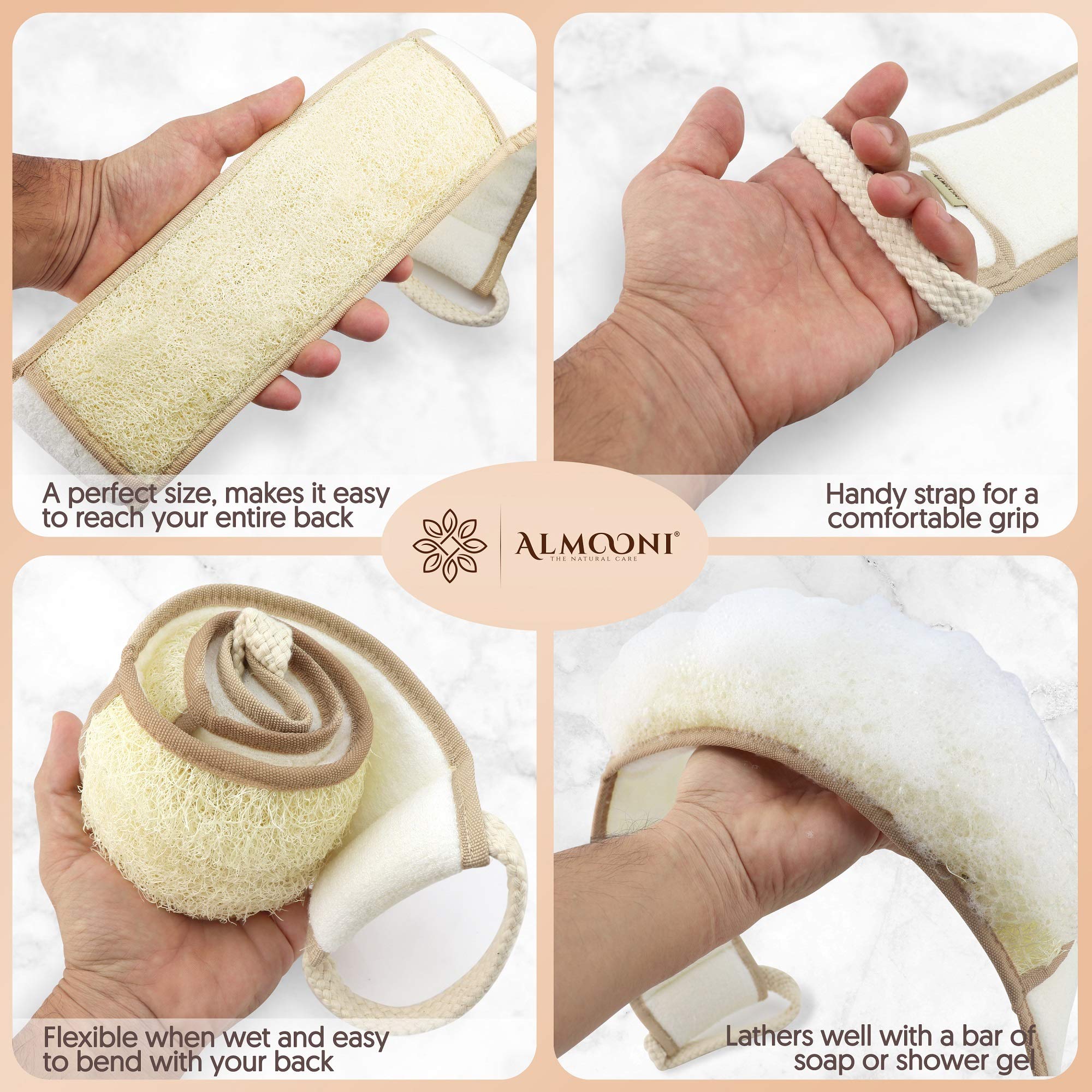 ALMOONI mango de algodón resistente ofrece agarre cómodo durante la ducha.
