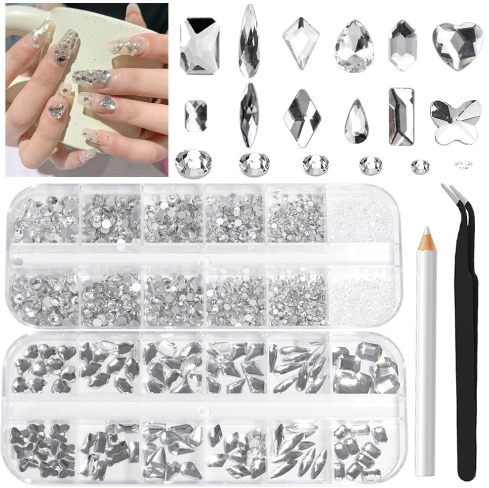 ALOCIAM conjunto de piedras para uñas, blancas y brillantes, ideal para decorar uñas.