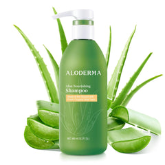 Aloderma Aloe Nourishing Shampoo, botella limpia para cabello seco y dañado