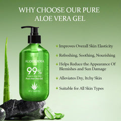 Aplicación facial de Aloderma Aloe 99% hidrata sin grasa.