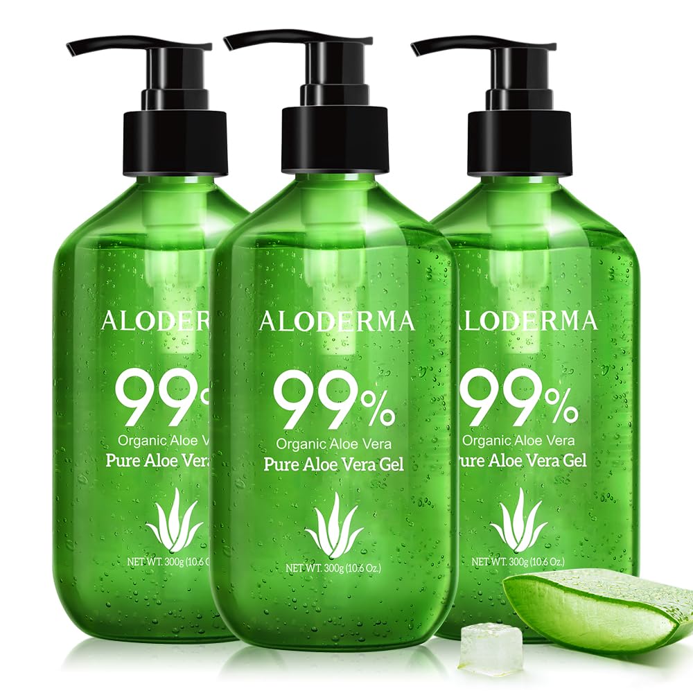 Aloderma gel Aloe 99% en frasco pump, hidratación ligera para rostro y cuerpo.