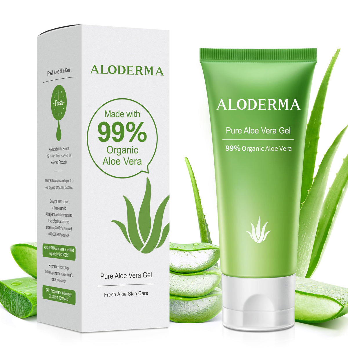 Aloderma gel aloe vera para la cara, hidratación suave y calmante.