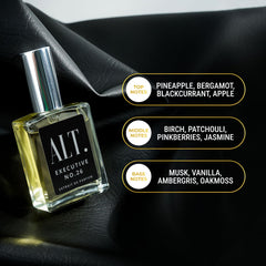 ALT. Fragrances Executive No.26: notas de corazón complejas aportando sofisticación floral y masculina.