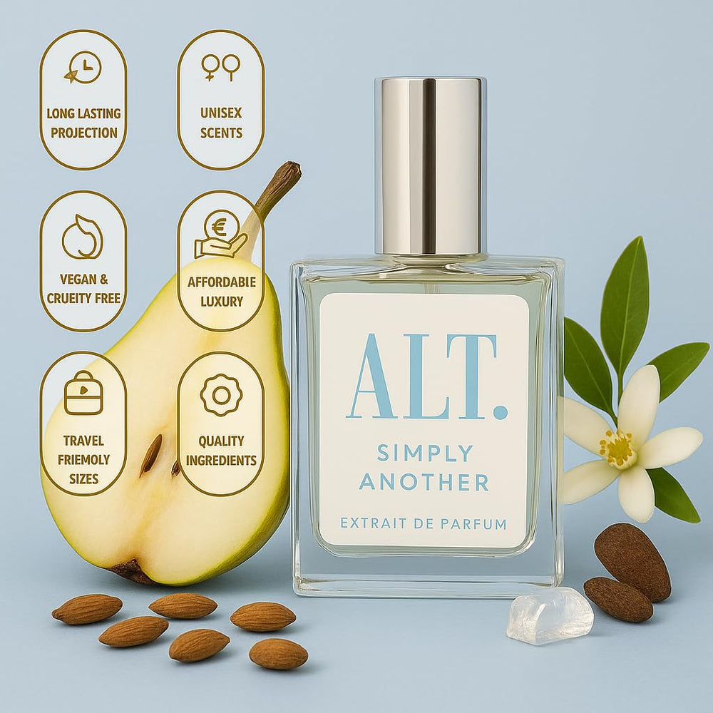 ALT. FRAGRANCES Simply Another frasco minimalista, ideal para tocar y llevar en bolso.