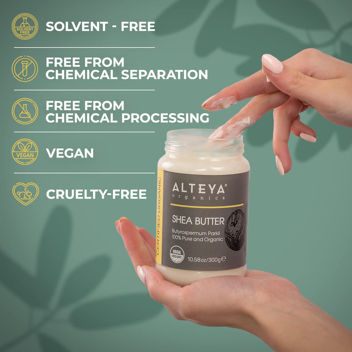 Cabello saludable con manteca de karité de Alteya Organics para brillo natural.