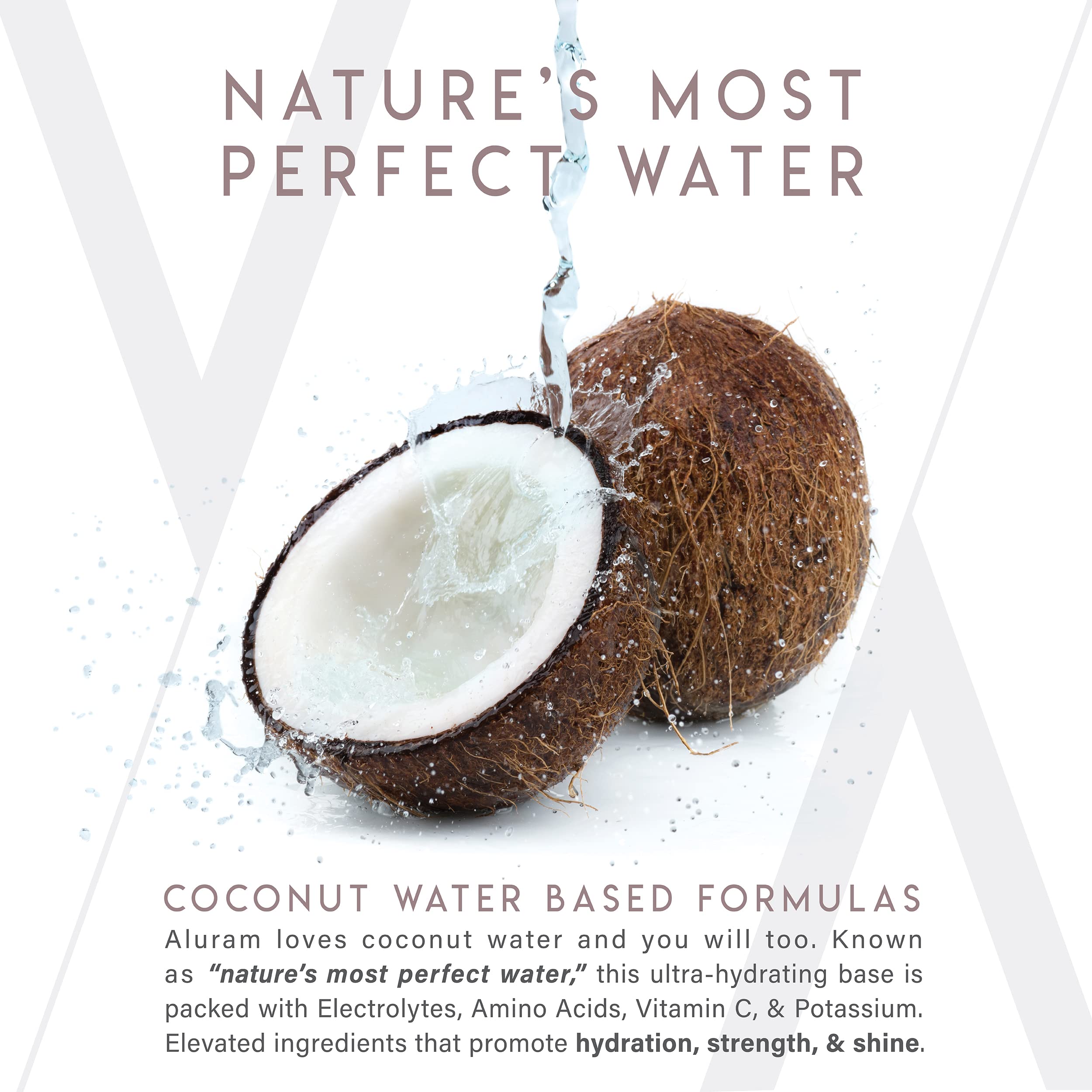 ALURAM champú voluminizador, agua de coco, infunde ligereza y cuerpo.