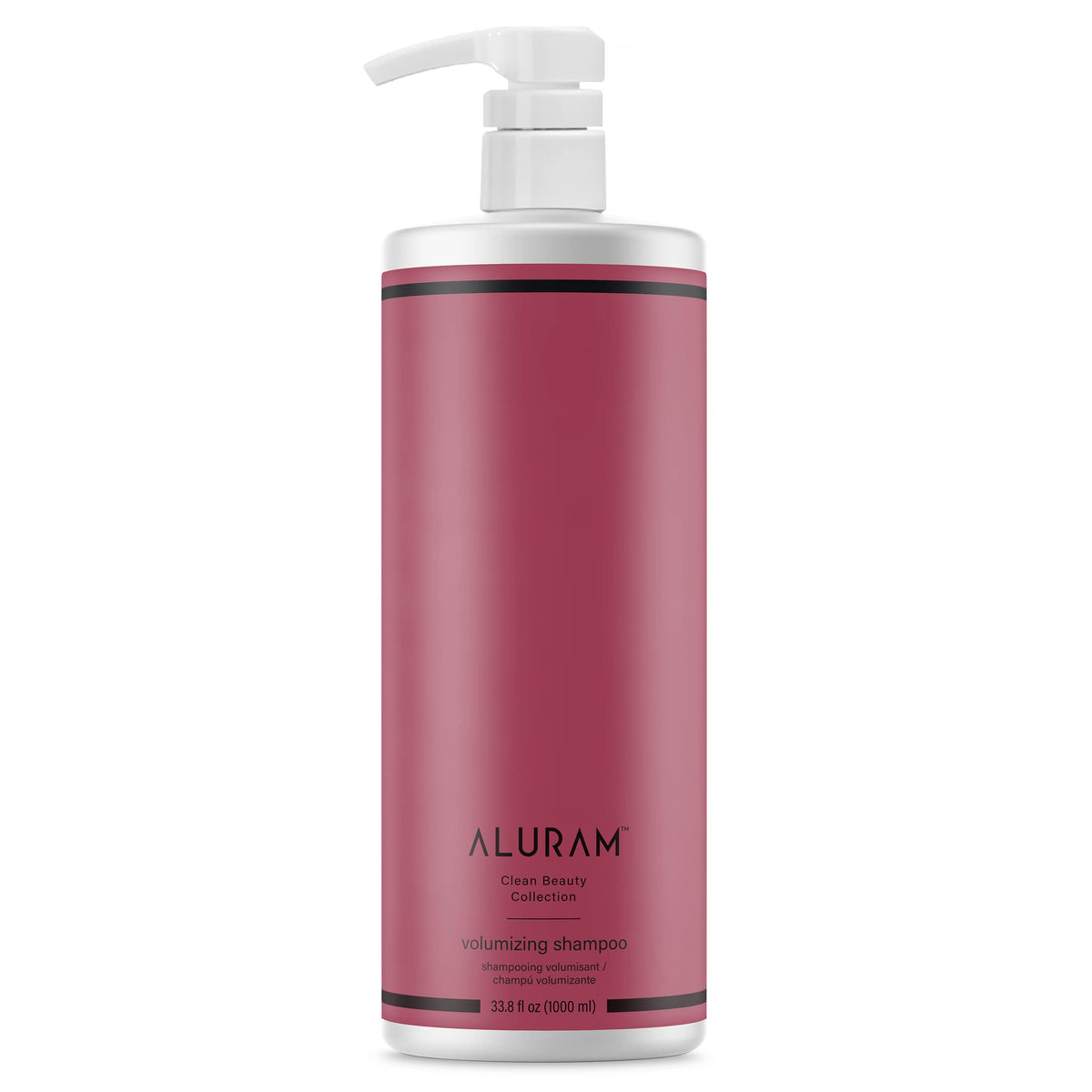 ALURAM champú voluminizador, botella frontal, aporta cuerpo ligero y movimiento natural.