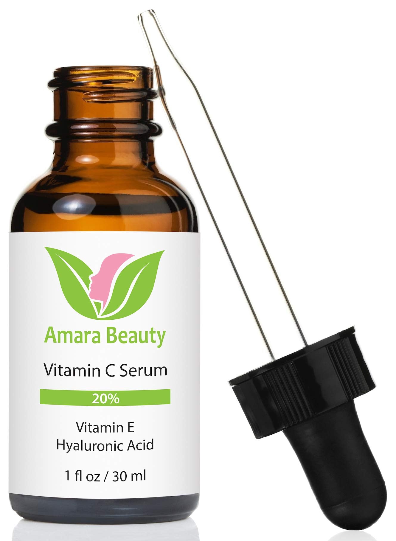Amara Beauty Serum Vitamina C 20% en botella, listo para uso diario, ilumina la piel.