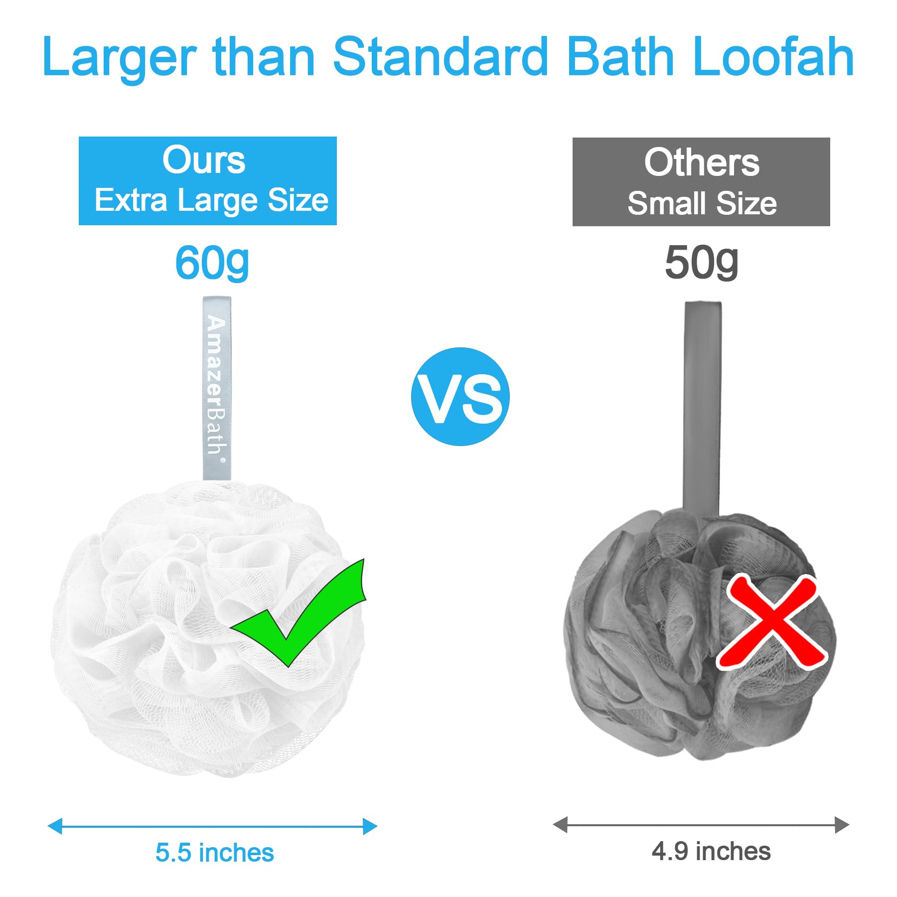 AmazerBath esponja lufa con lazo para colgar y secado rápido.