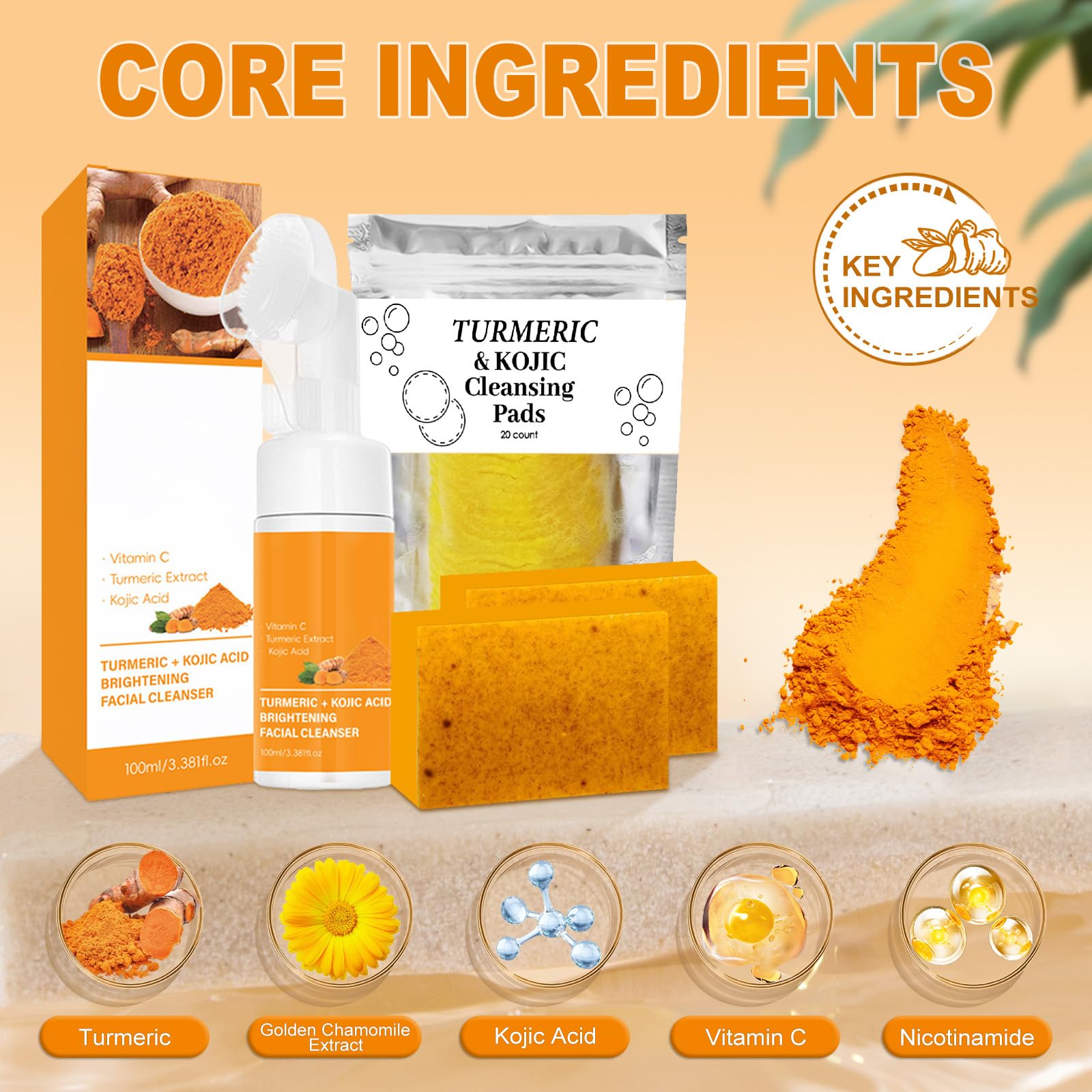 Jabón cúrcuma Amdele con red de burbujas para cuerpo suave.