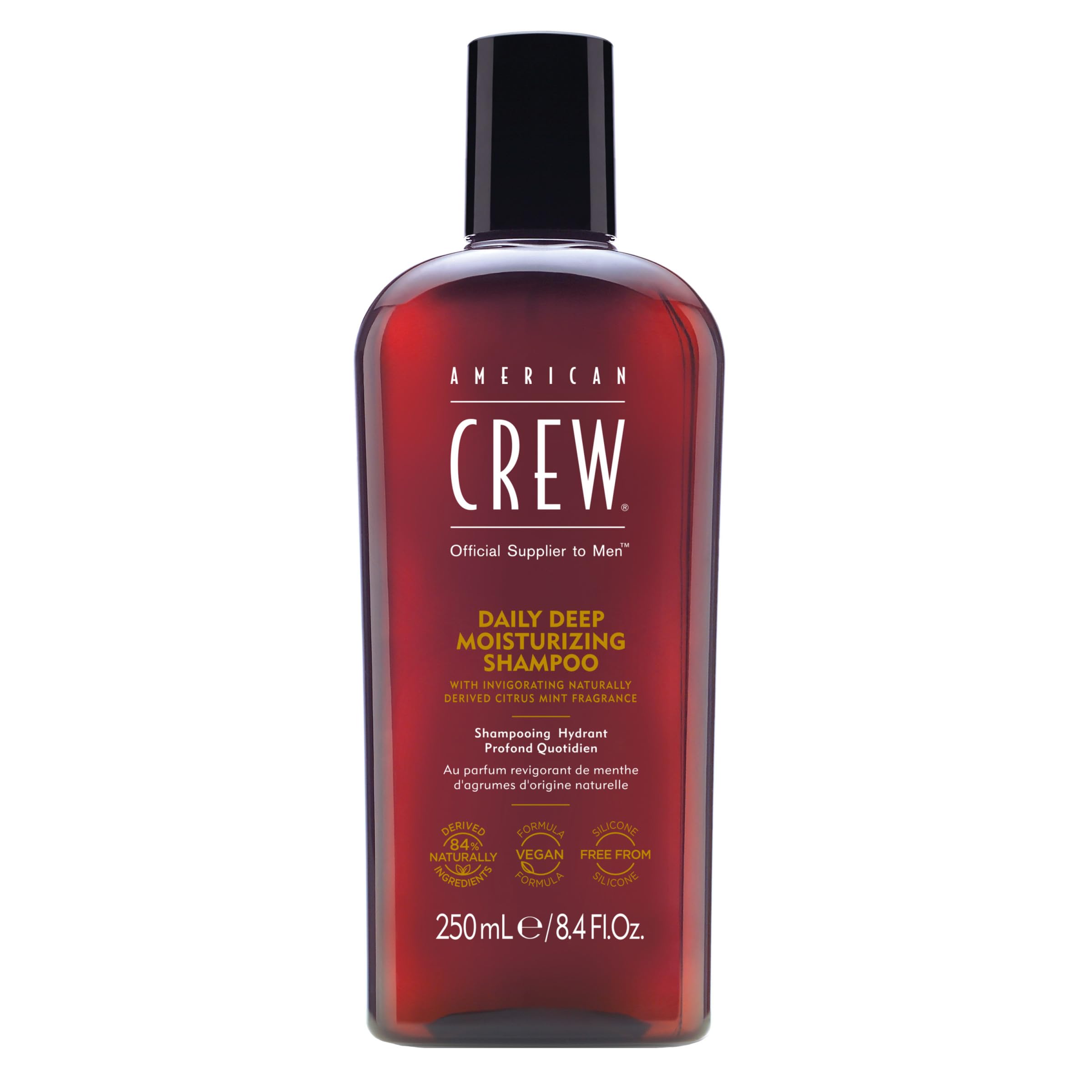 American Crew champú hidratante profundo en botella para cabello suave todo el día.