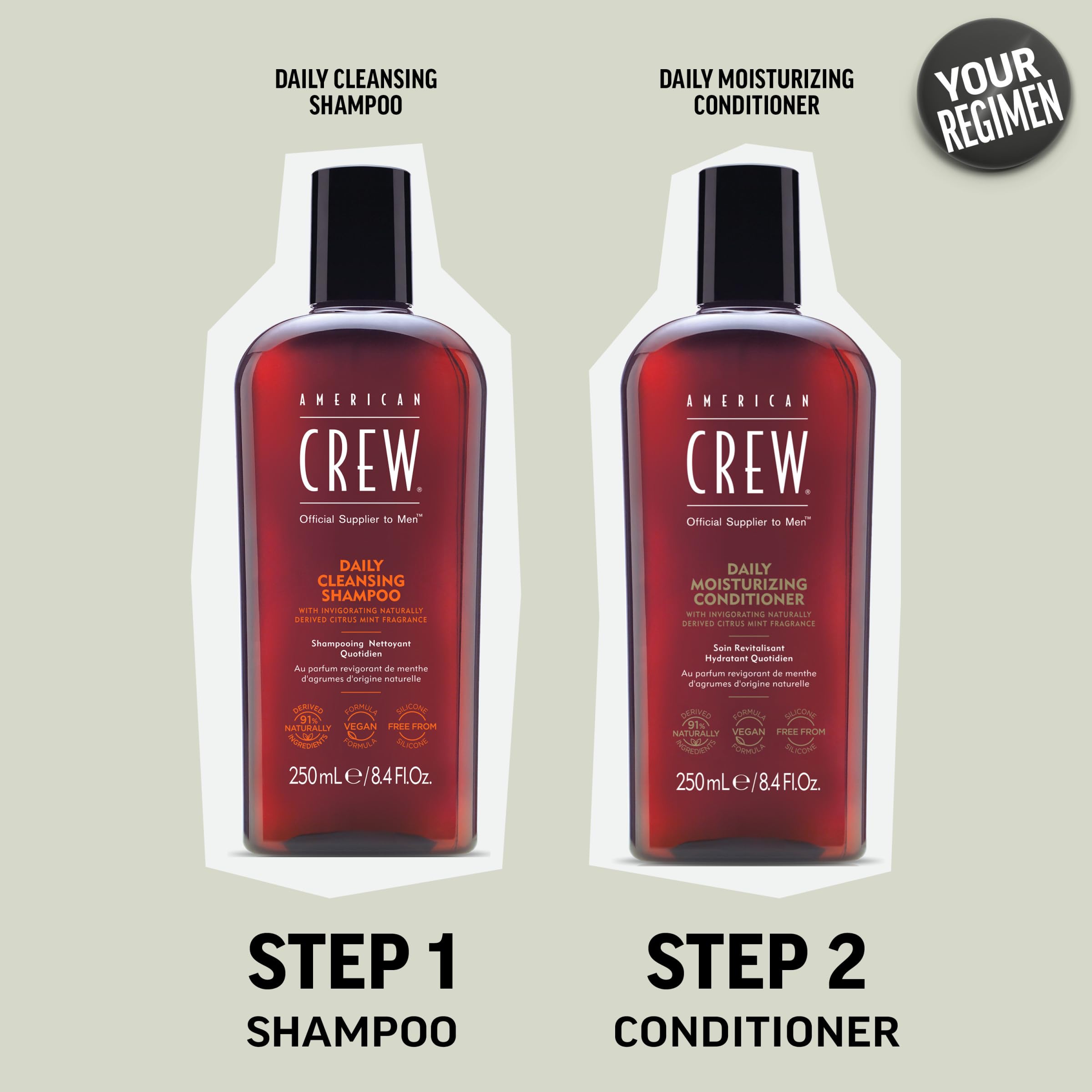 American Crew Fragancia cítrica menta, aroma fresco para peinado y ritual diario.