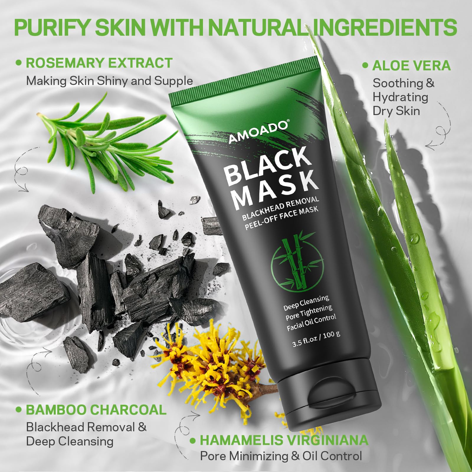 AMOADO oil-control pore-tightening action highlights balanced skin with reduced shine.