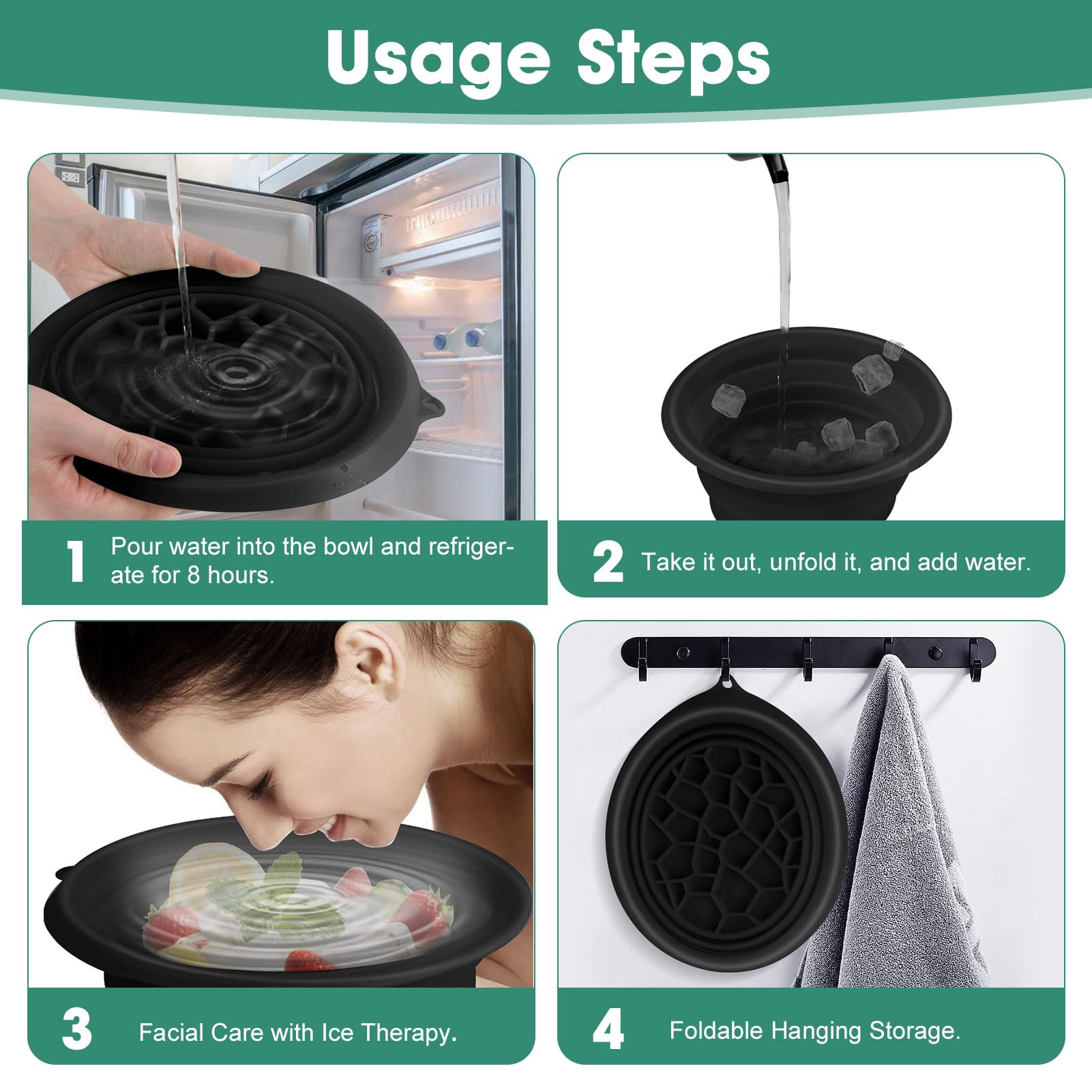 Tazón facial colapsable de Amoner U para hielo, ideal para viajes y camping