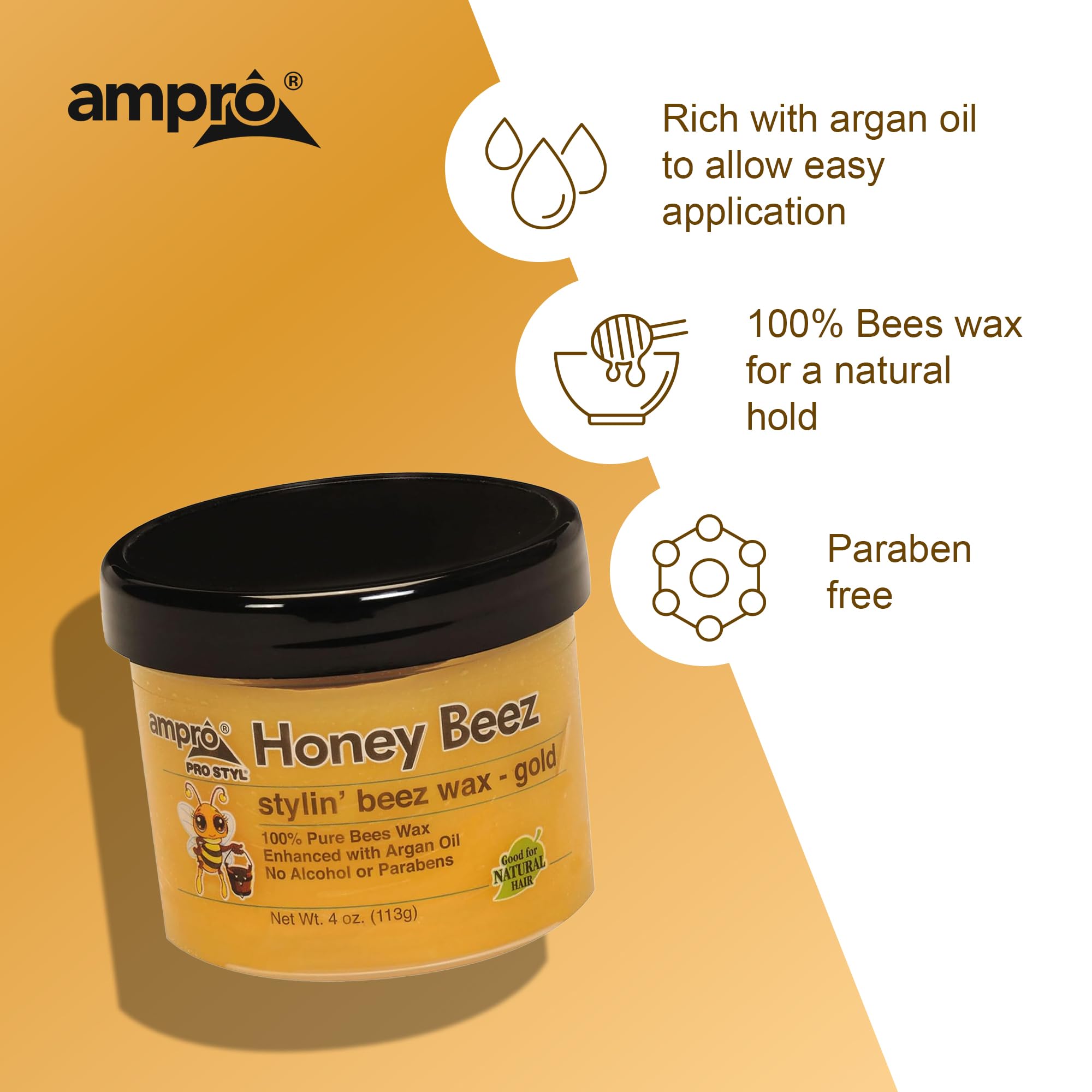 AmPro Pro Styl Beez Wax Gold controla frizz y fijación duradera