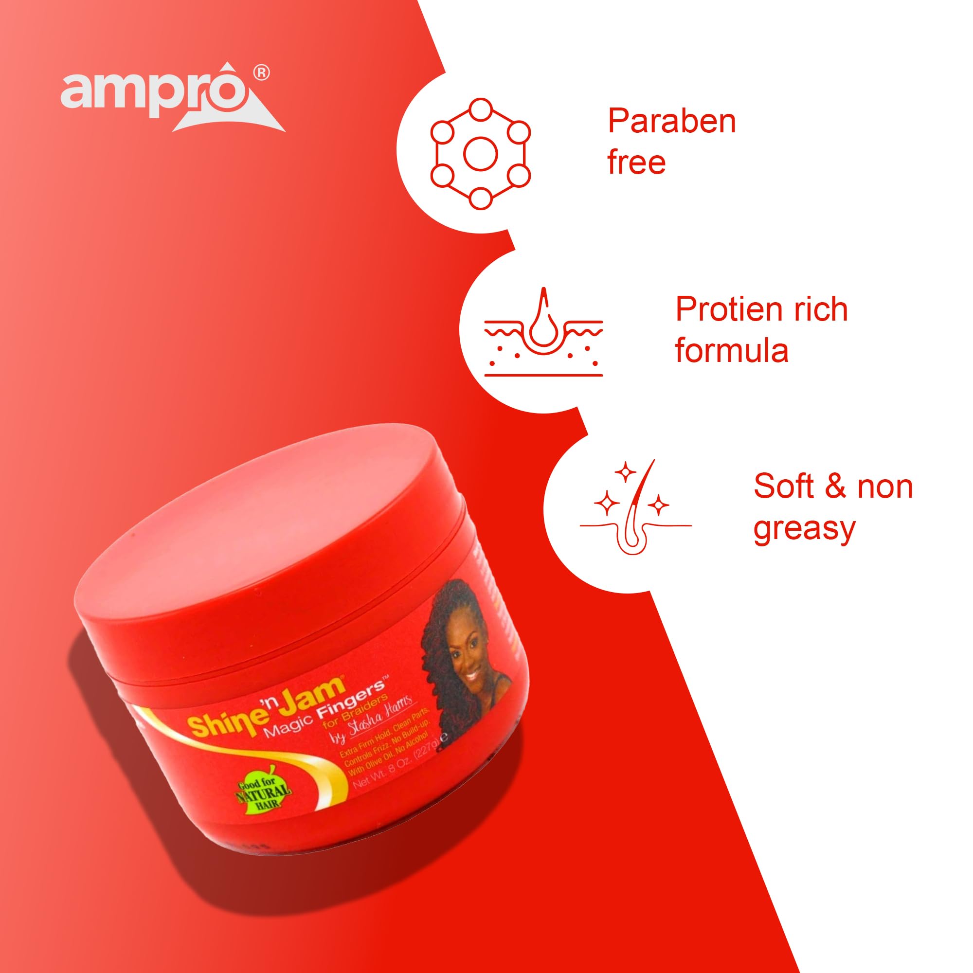 Sin caspa ni residuos grasos: AmPro Shine-n-Jam mantiene ondas suaves.