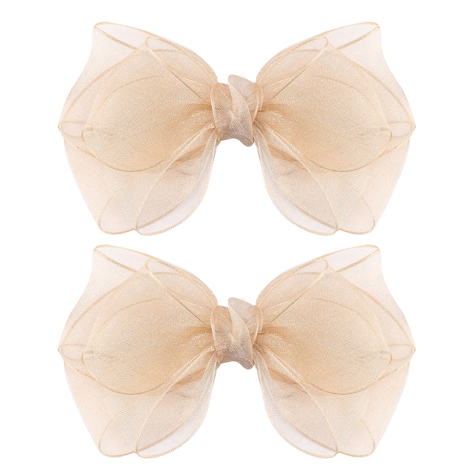 Amybasic lazos organza dobles de 5.5 pulgadas en champán dorado, toque elegante para el peinado.
