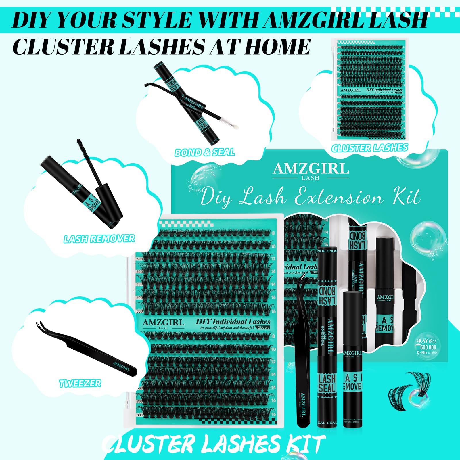 AMZGIRL LASH adhesivo y sellado para fijación duradera.