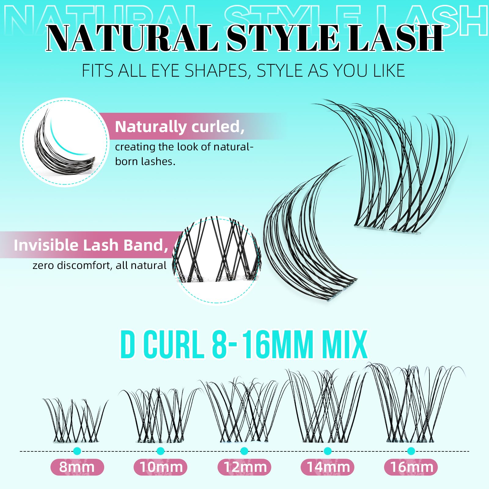 Fibras suaves de AMZGIRL LASH Clusters para un acabado ligero y cómodo.