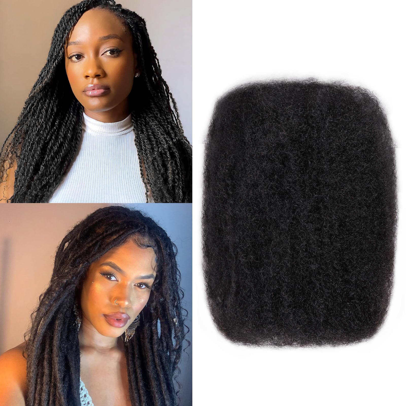 Amzluck Afro Kinky Bulk, cabello para trenzas con volumen natural y suave manejo.