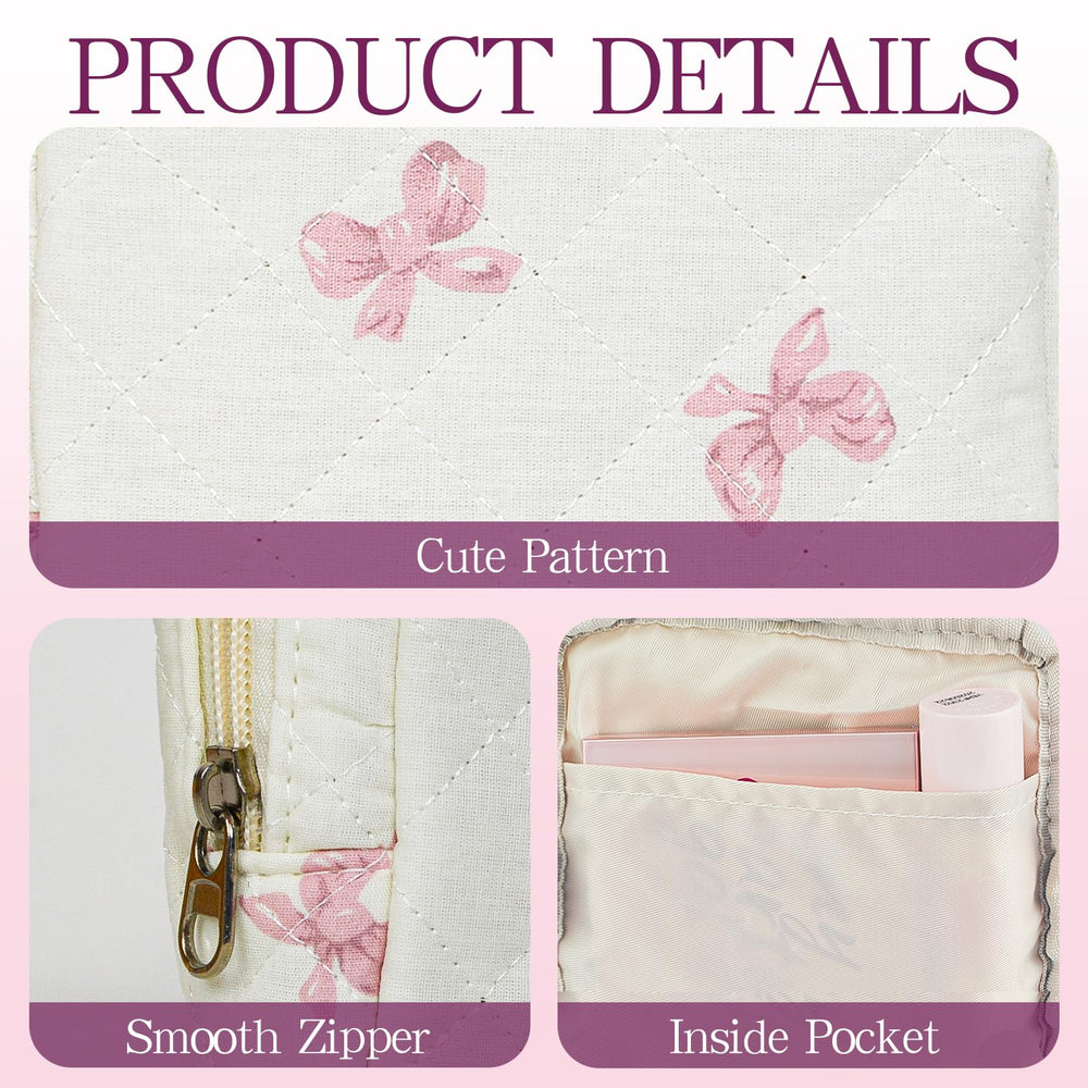AMZMA bolso maquillaje floral acolchado, diseño coqueto y patrones florales con toques geométricos.