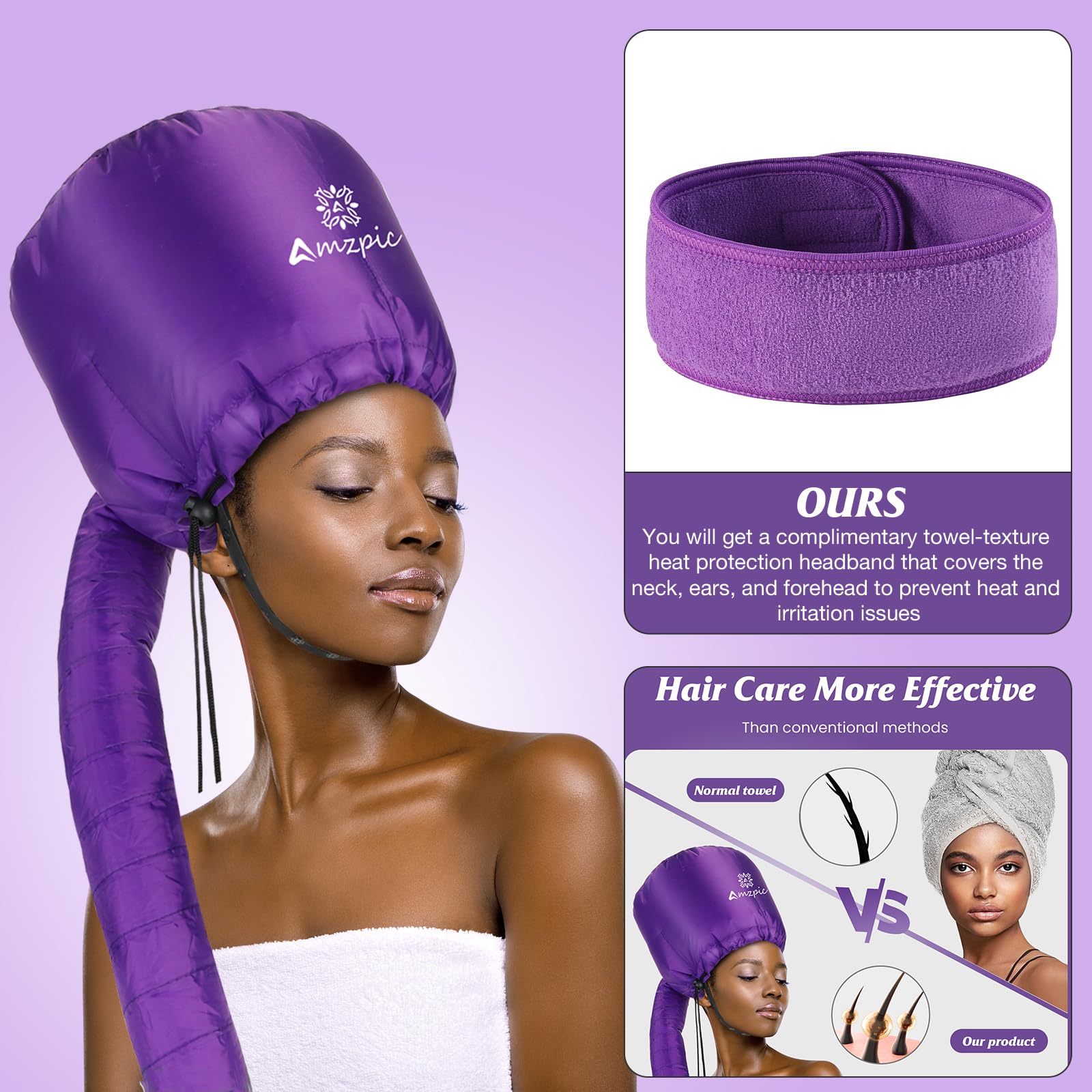 Gorro secado Amzpic para cabello rizado facilita peinado y definición.