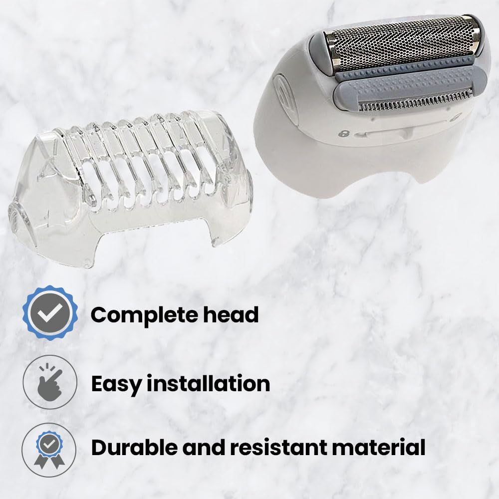 Braun replacement head packaging with blade, trim cap, and closing cap