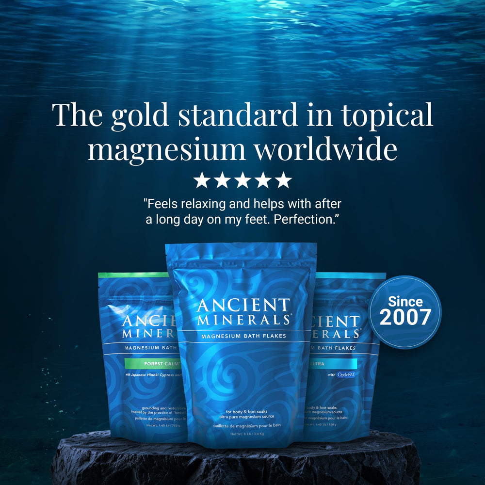 Copos magnesio Ancient Minerals para viaje, tamaño práctico
