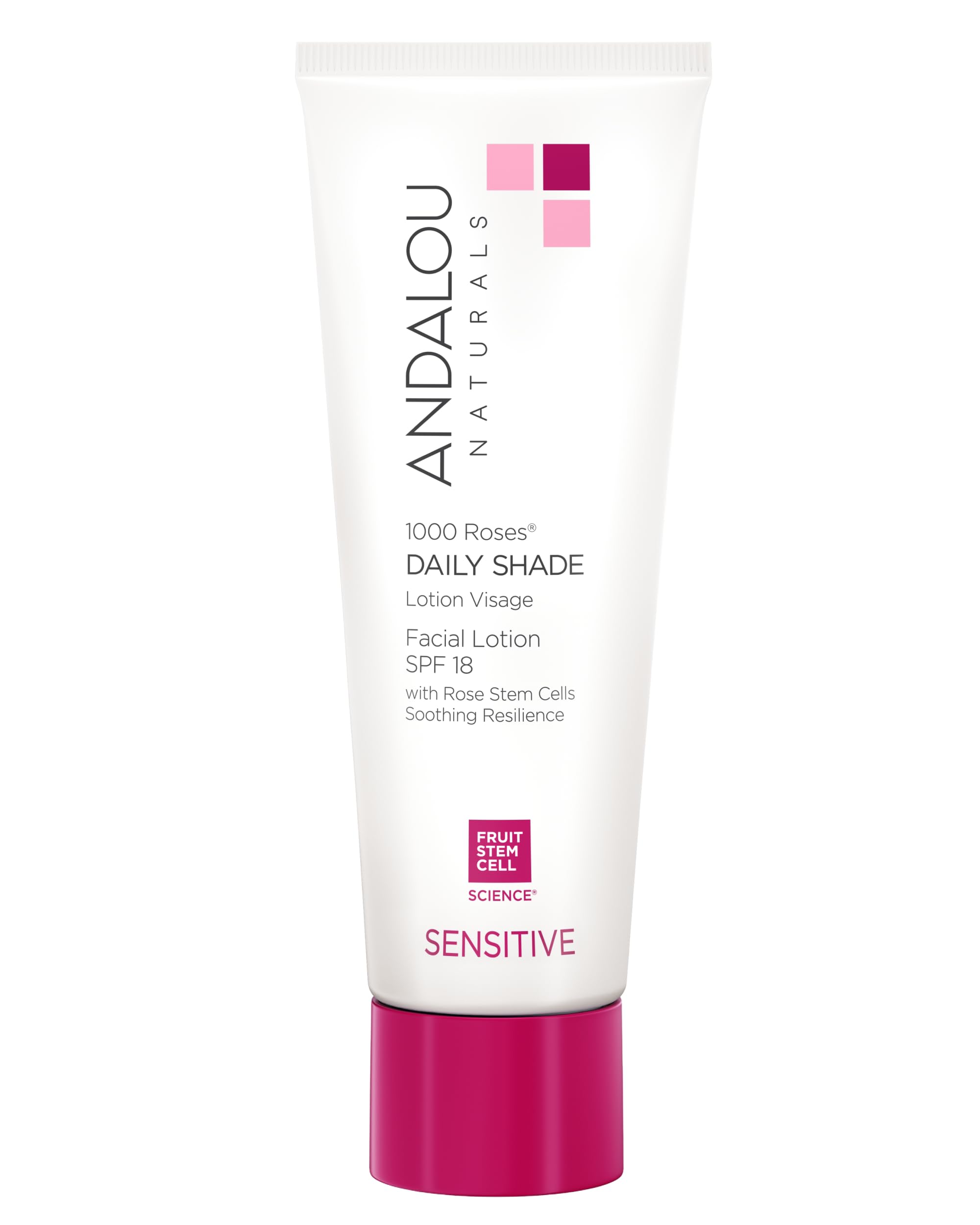 Botella de Andalou Naturals con SPF ligero para uso diario.
