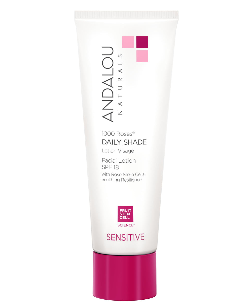 Botella de Andalou Naturals con SPF ligero para uso diario.