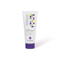 Crema de manos Andalou Naturals lavanda en botella, hidrata y protege la piel.